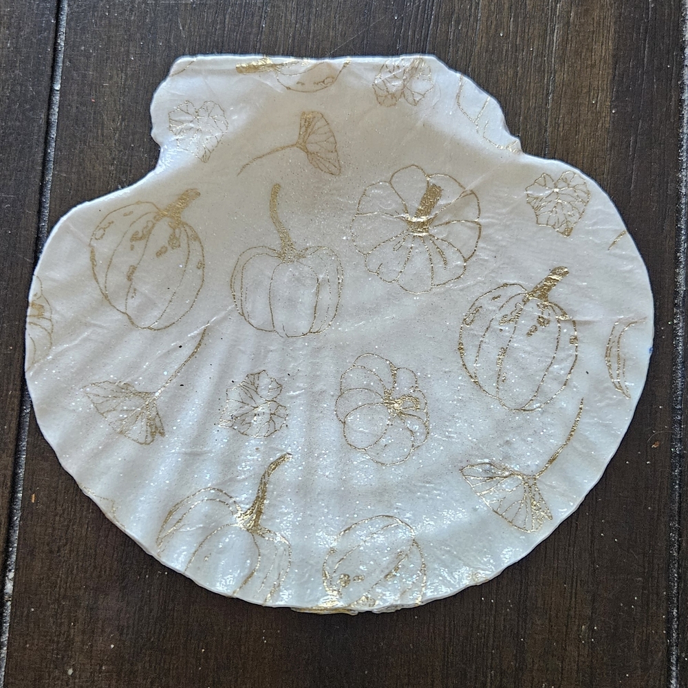 Elegant Gold and White Pumpkin Shell Decor
